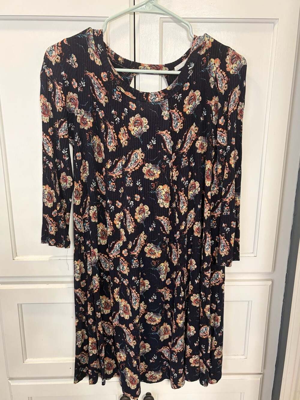 Lush Women's Paisley Ribbed Long Sleeve Open Back Dress Cortagecore BOHO